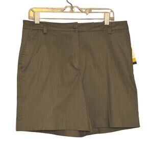 Kim Rogers khaki flat front midi shorts size 14